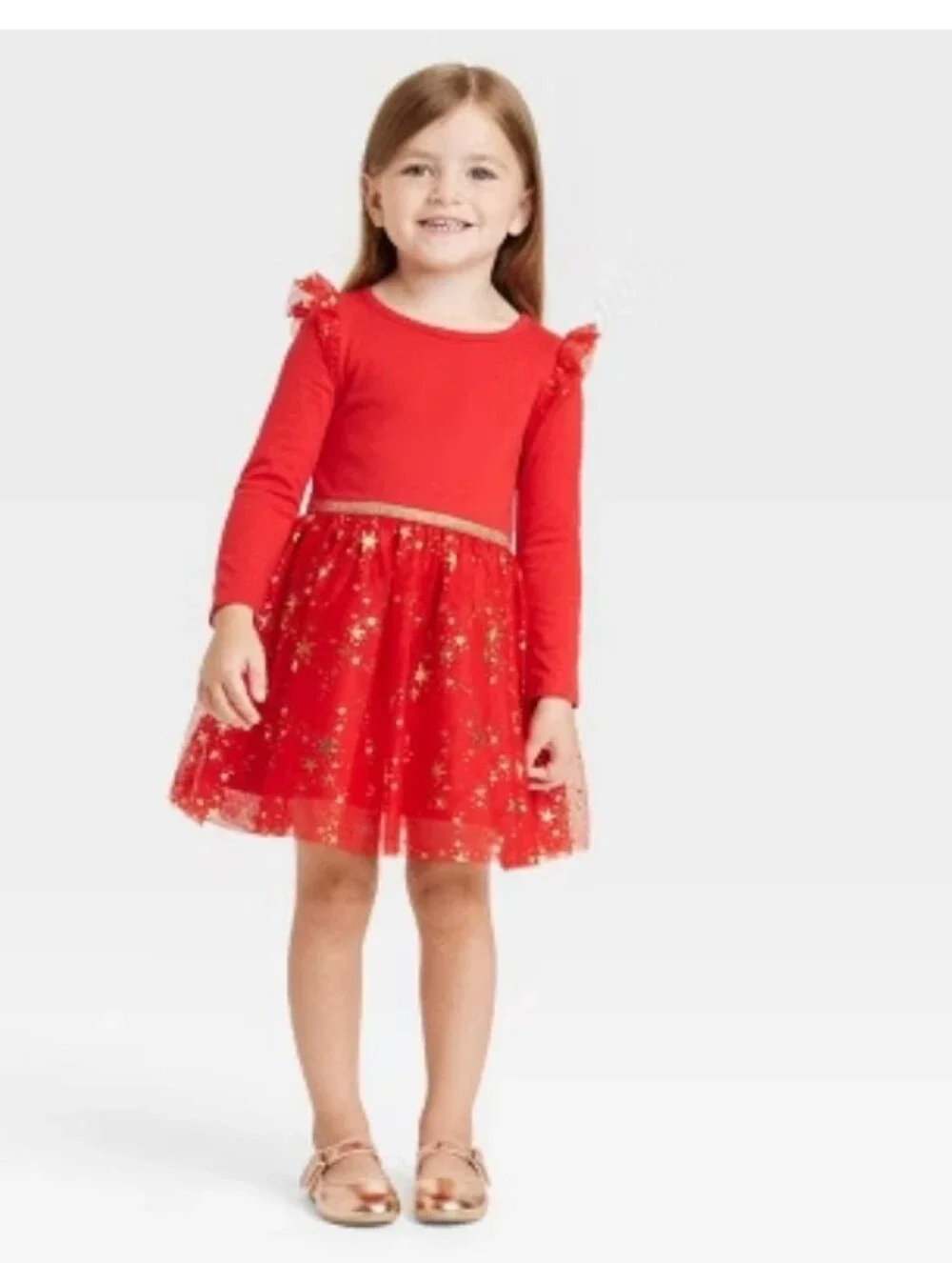 Cat & Jack Red Glitter Holiday Tulle Dress Size 3t Stars Girls Toddler
